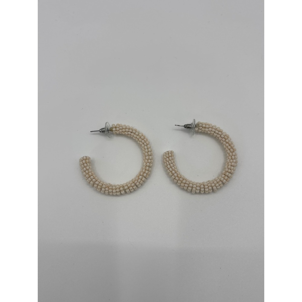 Old Navy Beaded Hoop‎ Earrings Cream Round Classic Everyday Style